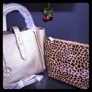 New Stefano di Roma Golden & Leopard Shoulder Bag